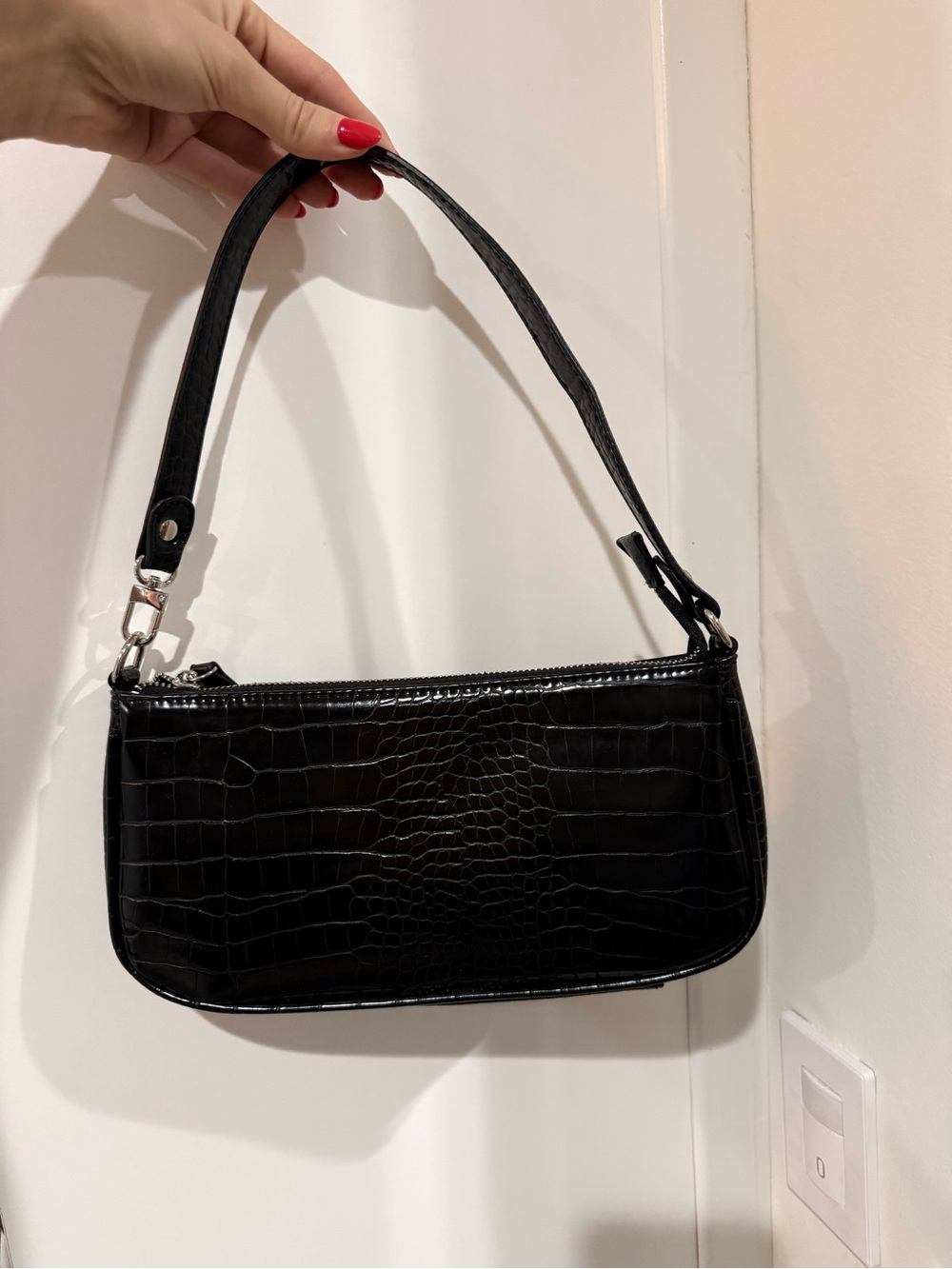 Black Croc-Embossed Shoulder Bag - Womens